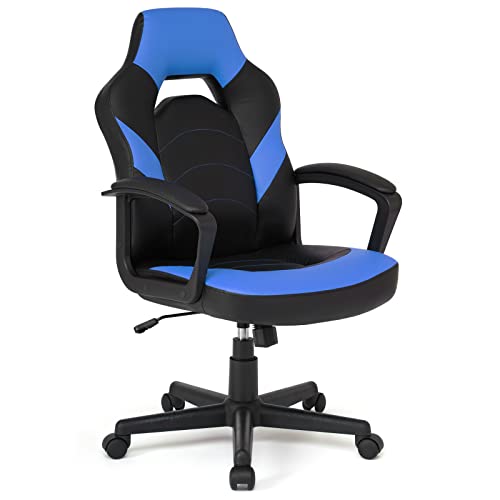 IntimaTe WM Heart Gaming Stuhl, Schreibtischstuhl für Erwachsene, Gamer Stuhl mit Armlehnen, Ergonomischer Bürostuhl aus hochwertigem Leder, 48 x 50 x 115cm (Blau) von IntimaTe WM Heart