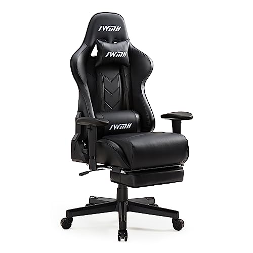 IntimaTe WM Heart Gaming Stuhl,Ergonomischer Gamer Stuhl, Zocker Stuhl mit Fußstütze,Computerstuhl mit Lendenstütze, Bürostuhl mit verstellbare Kopfstütze,Racing Stuhl mit Hoher Rückenlehne (Schwarz) von IntimaTe WM Heart