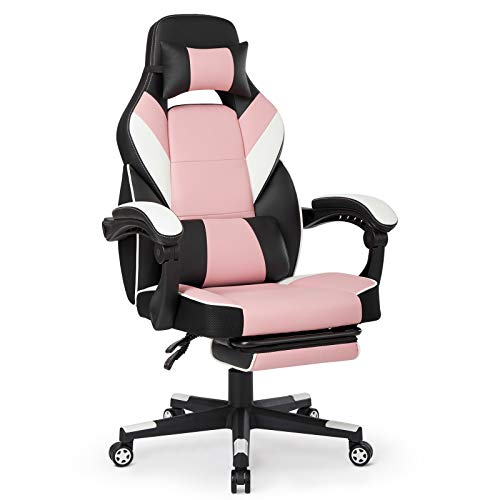 Intimate WM Heart Gaming Stuhl, Ergonomischer Gamer Stuhl, Zocker Stuhl mit verstellbare Armlehnen, Racing Bürostuhl Gepolstert, Computerstuhl mit Lendenkissen, Drehstuhl Wippfunktion, 150KG, Rosa von IntimaTe WM Heart