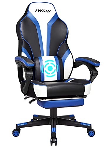 IntimaTe WM Heart Gamingstuhl,Racingstuhl mit hoher Rückenlehne,Ergonomischer Gaming Stuhl mit Massage-Lendenstütze,Schreibtischstuhl Drehstuhl mit klappbarer Fußstütze, Blau von IntimaTe WM Heart