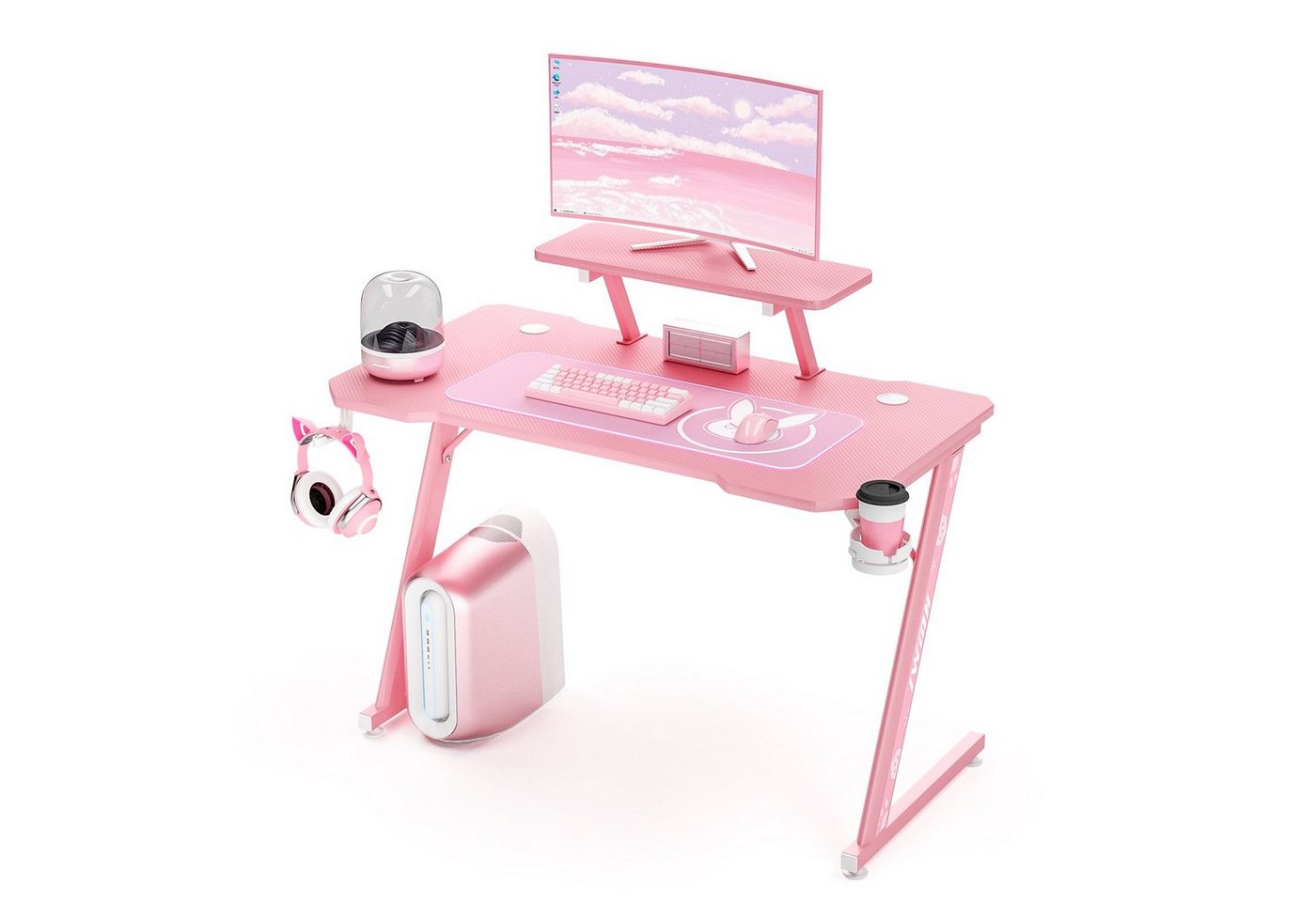 Intimate WM Heart Gamingtisch Z-Frame Gaming Tisch 110 x 60 cm, mit Kopfhörerhalter, Monitorablage, aus Kohlefaser von Intimate WM Heart