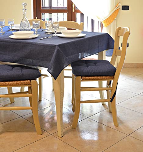 Tischdecke aus 100 % Baumwolle, bedruckt, Leinen-Optik, hergestellt in Italien, Tischtuch aus Baumwolle, elegant, quadratisch und rechteckig, für Innen- und Außenbereich (Blau, X18 Sitzer (140 x 300)) von Intimitaly