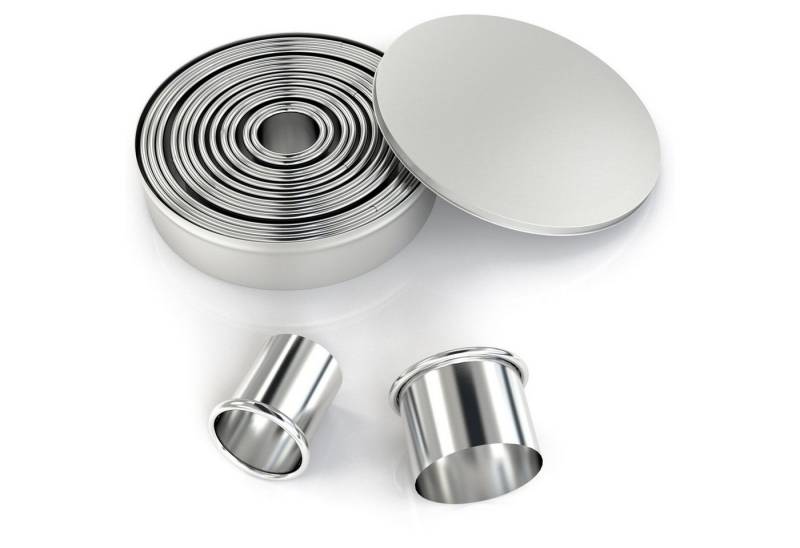 Intirilife Ausstechform, Edelstahl, (12-St., 12x Ausstechformen), 12-teiliges Ausstechformen Set mit Aufbewahrungsbox Cutter Ringe Rund von Intirilife