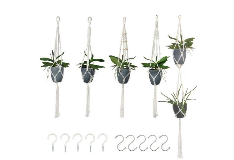 Intirilife Blumenampel (5 St), 5x Makramee Blumenampel in Weiß mit Aufhängung von Intirilife