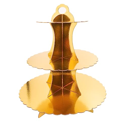 INTIRILIFE Etagere aus Karton mit 3 Ebenen in Gold - 29 / 21.5 / 16 x 35 cm - Tortenständer aus Pappe, Muffinständer Cupcake Ständer zum selbst aufbauen von INTIRILIFE