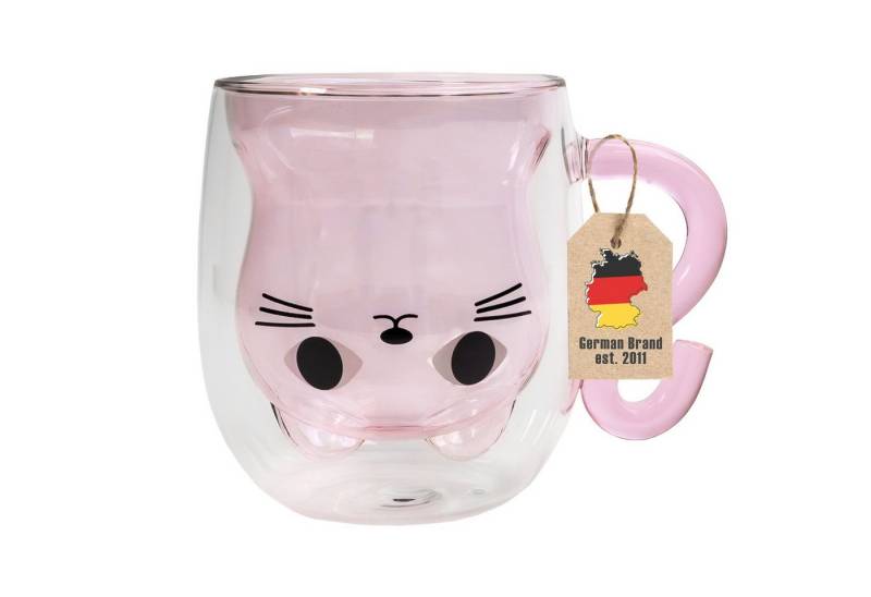 Intirilife Gläser-Set, Glas, Thermo Glas Doppelwandig 200ml Kaffeetasse Teetasse Katzendesign von Intirilife