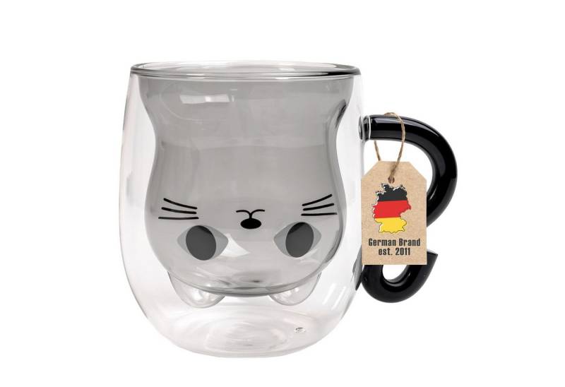 Intirilife Gläser-Set, Glas, Thermo Glas Doppelwandig 200ml Kaffeetasse Teetasse Katzendesign von Intirilife
