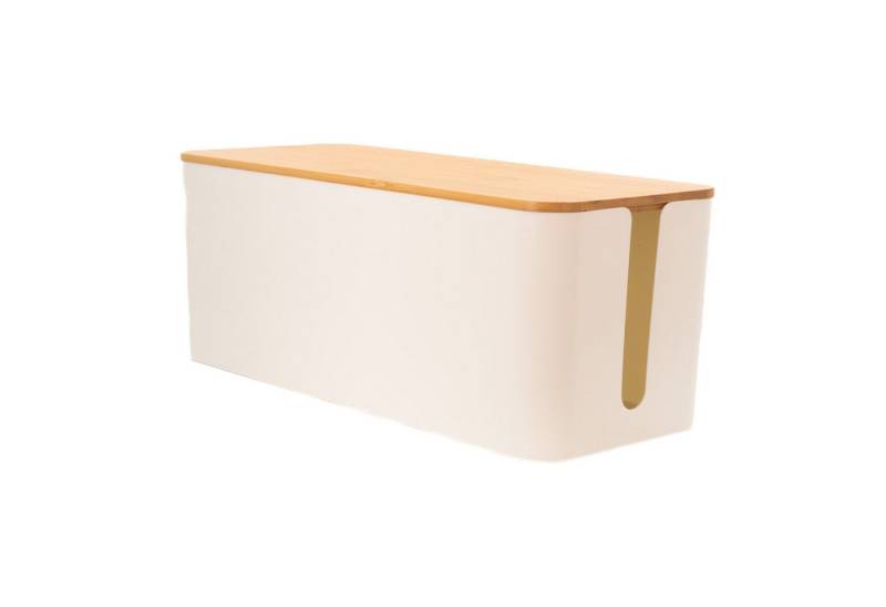 Intirilife Kabelbox, Kabelbox mit Bambusdeckel in Weiß Kabelmanagement Box von Intirilife