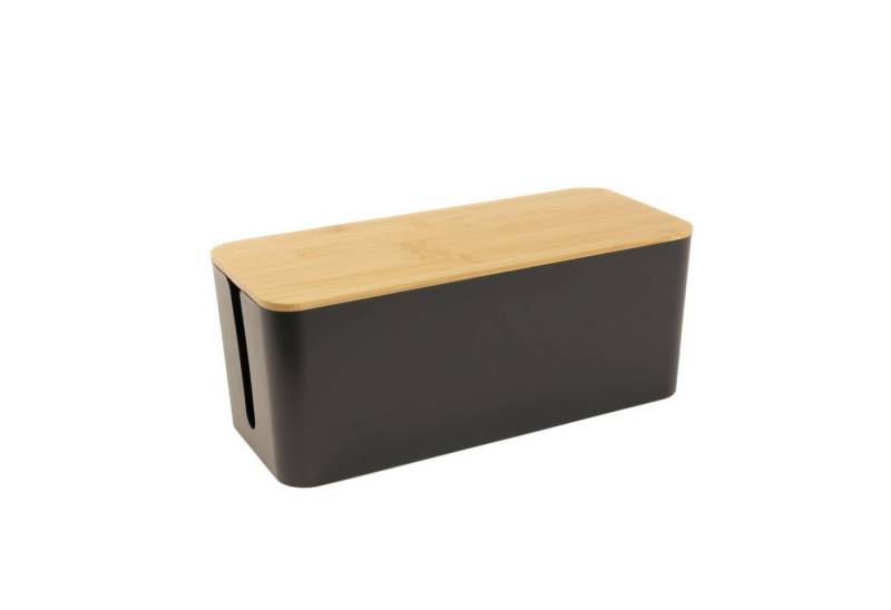 Intirilife Kabelbox, Kabelbox mit Bambusdeckel in Schwarz Kabelmanagement Box von Intirilife