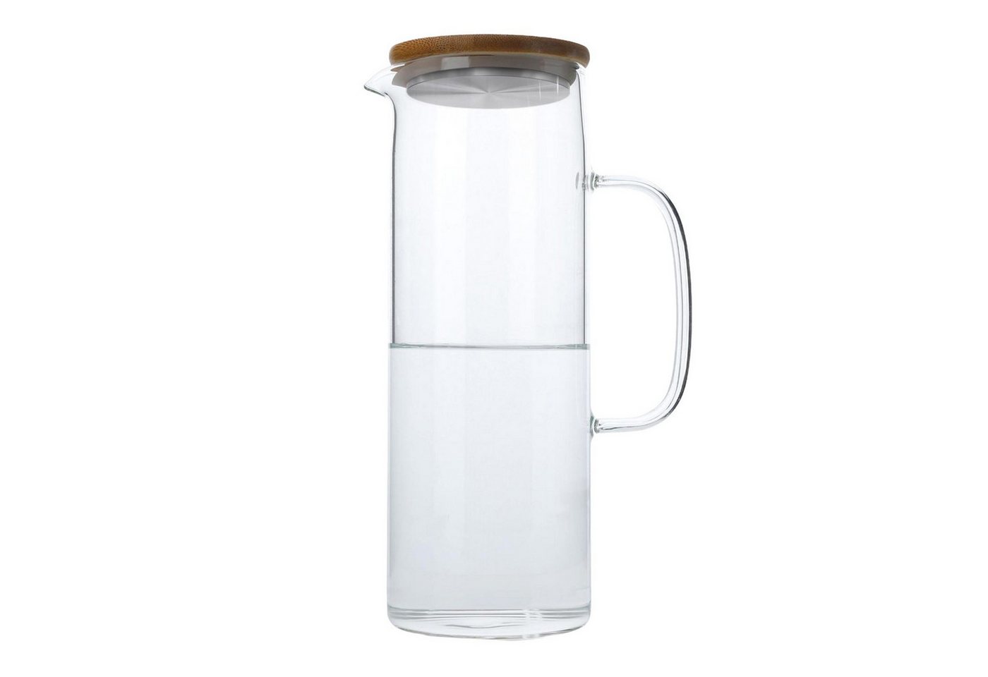 Intirilife Karaffe, (Karaffe aus Borosilikatglas mit Henkel und Holz Deckel), Glas Krug mit Bambusdeckel in KLAR - 1,6l von Intirilife