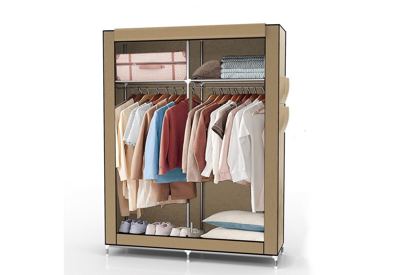 Intirilife Kleiderschrank (Faltschrank 108x170x45 cm in CRÈME BEIGE, 1-St) Stoffschrank mit Reißverschluss, Kleiderschrank mit Stange und Fächer von Intirilife