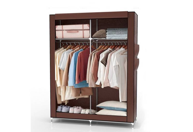 Intirilife Kleiderschrank (Faltschrank 108x170x45 cm in KOKOS BRAUN, 1-St) Stoffschrank mit Reißverschluss, Kleiderschrank mit Stange und Fächer von Intirilife