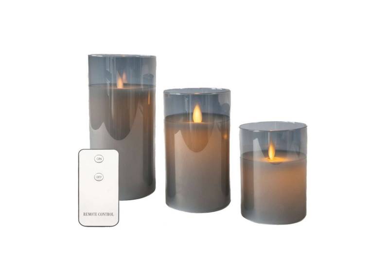 Intirilife LED-Kerze (3-tlg), 3x Kerzen flammenlose LED Kerzen aus Wachs im Glas von Intirilife