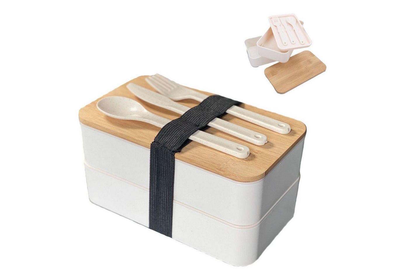Intirilife Lunchbox, Bambus, Lunch Box Bento Box mit 3 Fächern und Besteck Brotdose von Intirilife