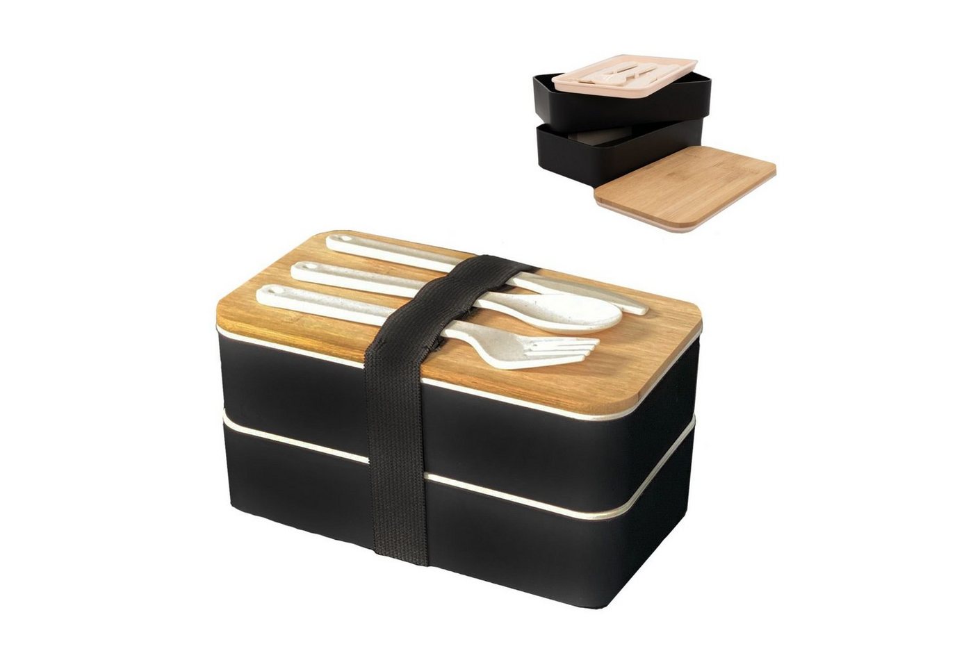 Intirilife Lunchbox, Bambus, Lunch Box Bento Box mit 3 Fächern und Besteck Brotdose von Intirilife