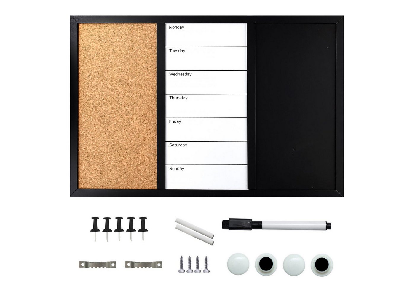 Intirilife Magnettafel, (13-tlg), 3in1 Kombitafel Kreidetafel Whiteboard Pinnwand Magnettafel 60x40cm von Intirilife