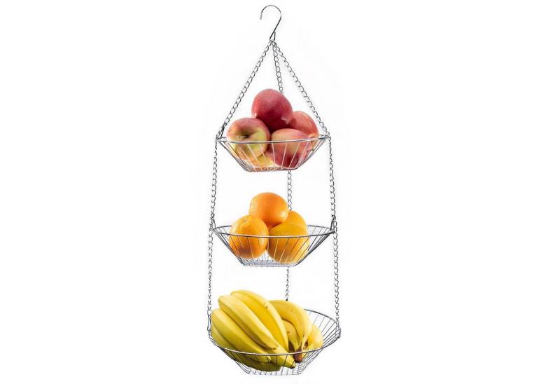 Intirilife Obstschale, Metall, (1-tlg), Küchenampel Obstkorb Hängekorb für Obst, Gemüse 3 Stockwerke Aufhängen von Intirilife