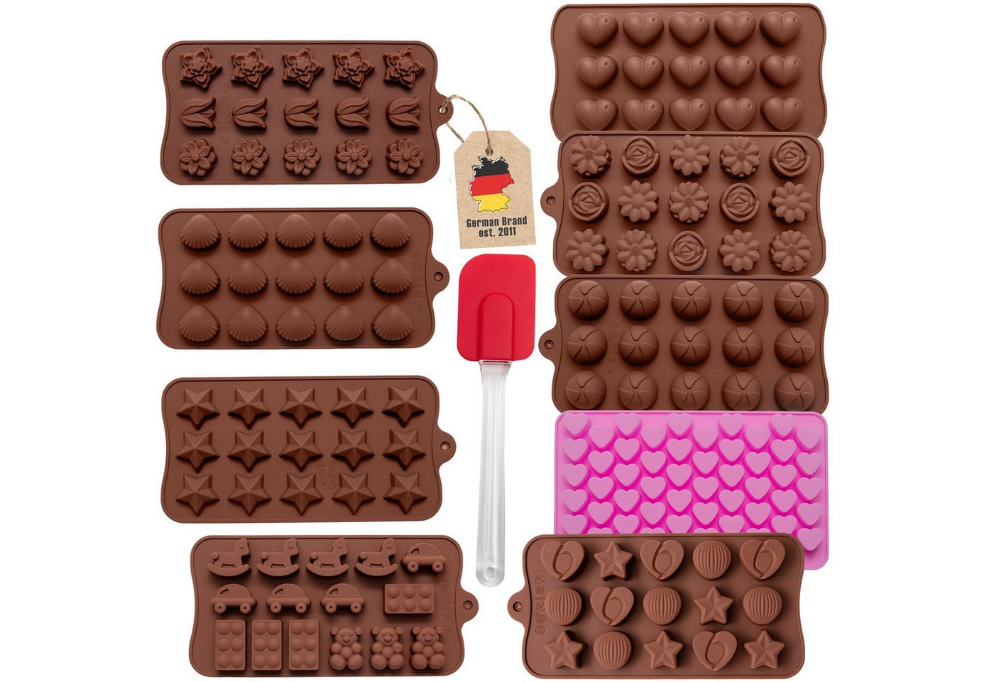Intirilife Pralinenform, (Set 10-tlg), Silikon Backformen mit Spatel Pralinenform (10-tlg. Set) von Intirilife