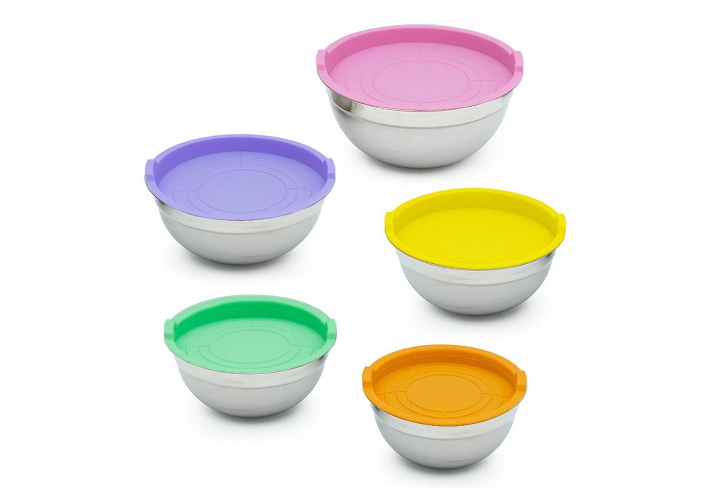 Intirilife Rührschüssel, Edelstahl, (Set, 5-tlg), Rührschüsseln 5er Set Edelstahl Salatschüssel mit luftdichten Deckeln von Intirilife