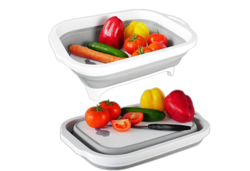 Intirilife Schneidebrett, PP, (1-St), Schneidebrett Multifunktional zusammenklappbar Abtropfbehälter 8L Grau von Intirilife