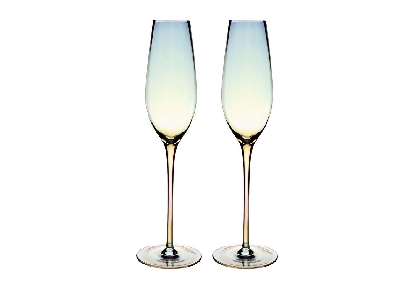 Intirilife Sektglas, Glas, Champagner Sekt Glas Set Regenbogen Schimmer Wellenform 200 ml (2-tlg) von Intirilife