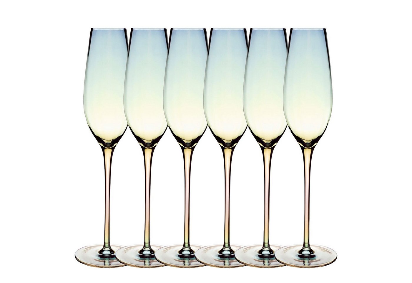 Intirilife Sektglas, Glas, Champagner Sekt Glas Set Regenbogen Schimmer Wellenform 200 ml (6-tlg) von Intirilife