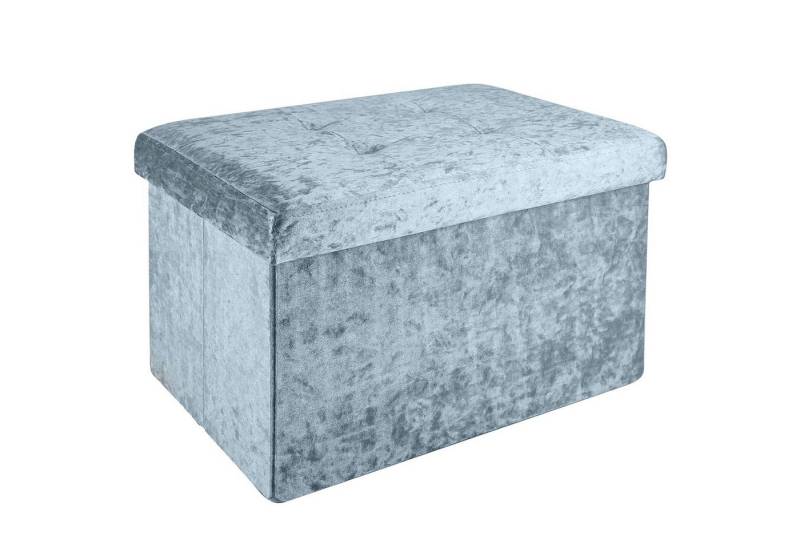 Intirilife Sitzbank (Faltbare Sitzbank 49x30x30 cm in Samt Blaugrau), Sitzwürfel mit Stauraum und Deckel mit Samtbezug Sitzhocker von Intirilife
