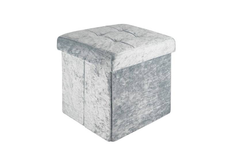 Intirilife Sitzhocker (Sitzwürfel mit Stauraum 30x30x30 cm in Samt Blaugrau - Fußablage), Faltbarer Sitzhocker mit Samtbezug - Aufbewahrungsbox Fußhocker Kiste von Intirilife