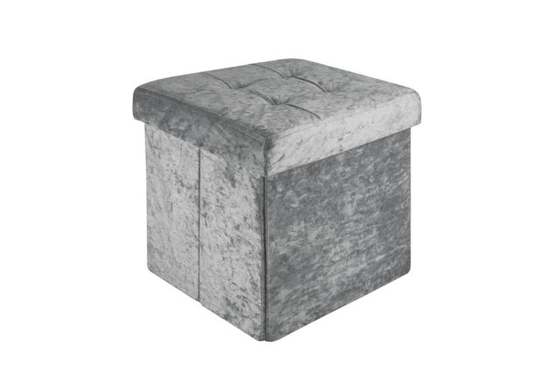 Intirilife Sitzhocker (Sitzwürfel mit Stauraum 30x30x30 cm in Samt Grau - Fußablage), Faltbarer Sitzhocker mit Samtbezug - Aufbewahrungsbox Fußhocker Kiste von Intirilife