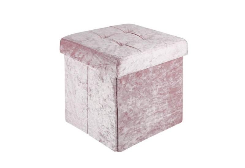 Intirilife Sitzhocker (Sitzwürfel mit Stauraum 30x30x30 cm in Samt Rosé - Fußablage, 1 St), Faltbarer Sitzhocker mit Samtbezug - Aufbewahrungsbox Fußhocker Kiste von Intirilife