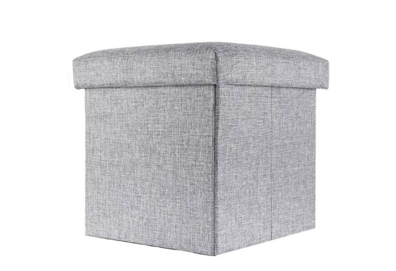 Intirilife Sitzhocker (Sitzwürfel mit Stauraum 38x38x38 cm in ALASKA GRAU - Fußablage), Faltbarer Sitzhocker - aus Stoff in Leinen Optik - Aufbewahrungsbox von Intirilife