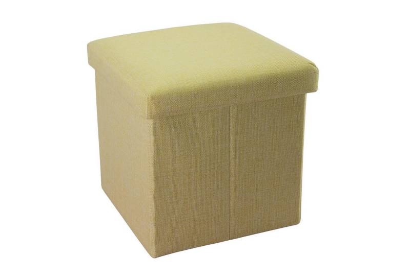 Intirilife Sitzhocker (Sitzwürfel mit Stauraum 38x38x38 cm in FRÜHLINGS GRÜN - Fußablage), Faltbarer Sitzhocker - aus Stoff in Leinen Optik - Aufbewahrungsbox von Intirilife