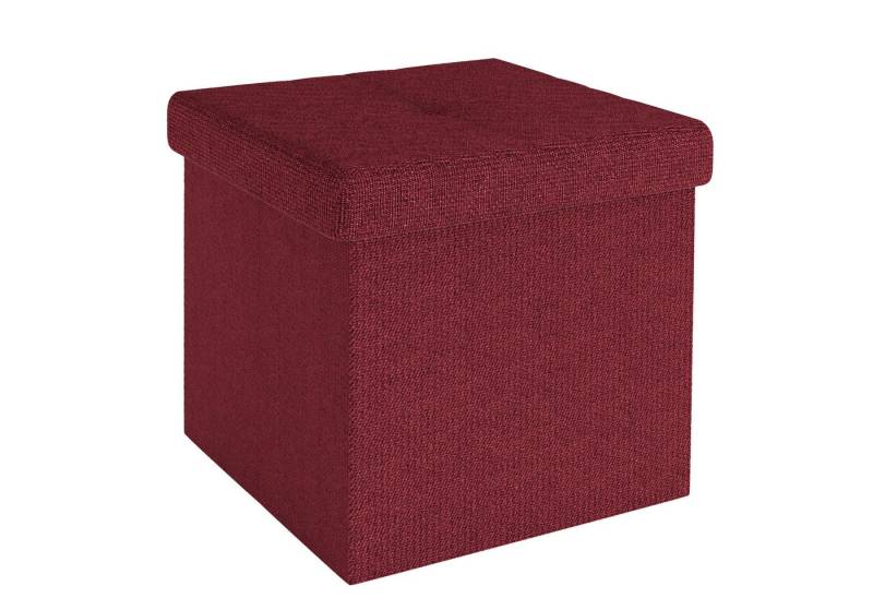 Intirilife Sitzhocker (Sitzwürfel mit Stauraum 38x38x38 cm in GRANAT ROT - Fußablage, 1 St), Faltbarer Sitzhocker aus Stoff mit Mulden - Aufbewahrungsbox Fußhocker von Intirilife