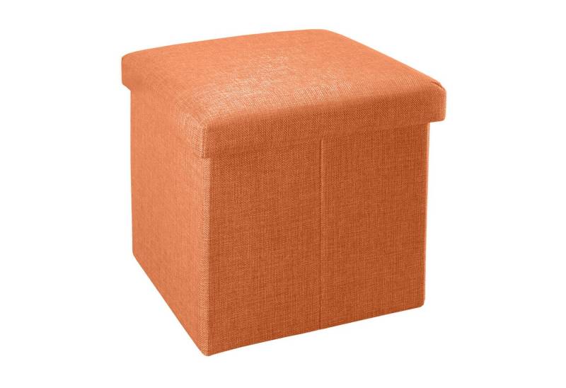Intirilife Sitzhocker (Sitzwürfel mit Stauraum 38x38x38 cm in MANDARINEN ORANGE - Fußablage), Faltbarer Sitzhocker - aus Stoff in Leinen Optik - Aufbewahrungsbox von Intirilife