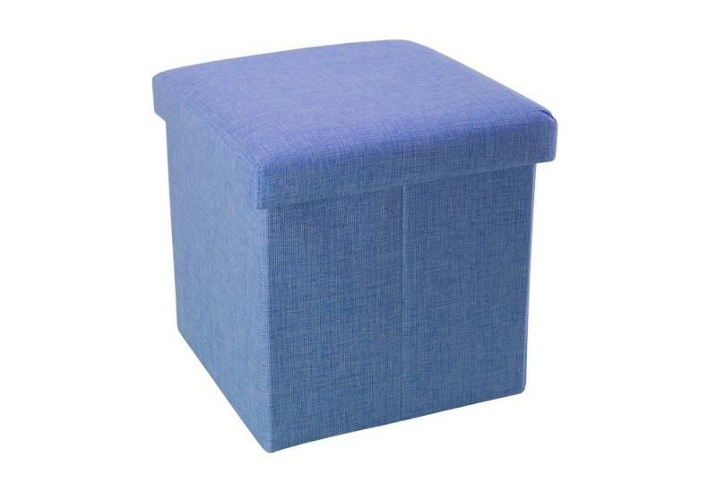 Intirilife Sitzhocker (Sitzwürfel mit Stauraum 38x38x38 cm in MEER BLAU - Fußablage), Faltbarer Sitzhocker - aus Stoff in Leinen Optik - Aufbewahrungsbox von Intirilife