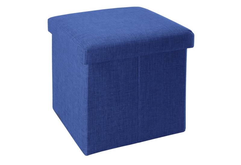 Intirilife Sitzhocker (Sitzwürfel mit Stauraum 38x38x38 cm in MEER BLAU - Fußablage), Faltbarer Sitzhocker - aus Stoff in Leinen Optik - Aufbewahrungsbox von Intirilife