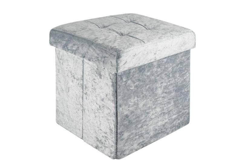 Intirilife Sitzhocker (Sitzwürfel mit Stauraum 38x38x38 cm in Samt Blaugrau - Fußablage, 1 St), Faltbarer Sitzhocker - mit Samtbezug - Aufbewahrungsbox Truhe von Intirilife