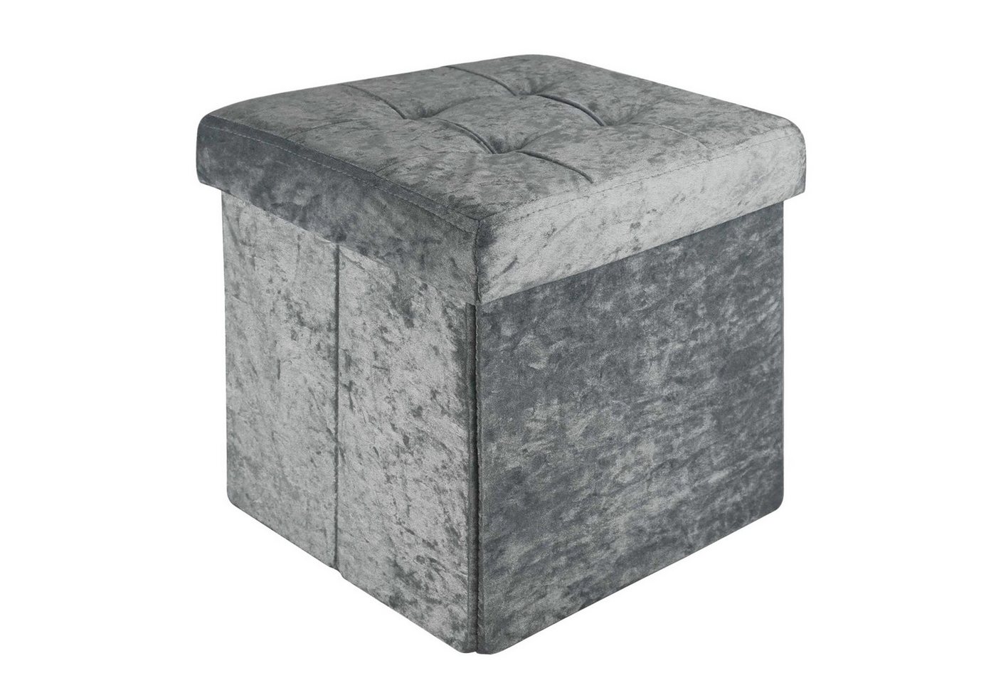 Intirilife Sitzhocker (Sitzwürfel mit Stauraum 38x38x38 cm in Samt Grau - Fußablage, 1 St), Faltbarer Sitzhocker - mit Samtbezug - Aufbewahrungsbox Truhe von Intirilife