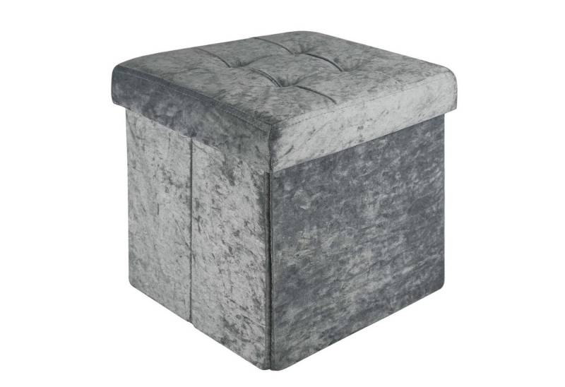 Intirilife Sitzhocker (Sitzwürfel mit Stauraum 38x38x38 cm in Samt Grau - Fußablage, 1 St), Faltbarer Sitzhocker - mit Samtbezug - Aufbewahrungsbox Truhe von Intirilife