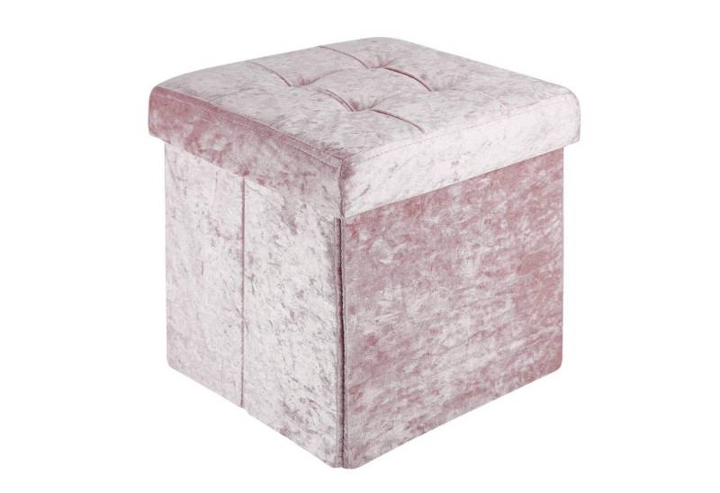 Intirilife Sitzhocker (Sitzwürfel mit Stauraum 38x38x38 cm in Samt Rosé - Fußablage, 1 St), Faltbarer Sitzhocker - mit Samtbezug - Aufbewahrungsbox Truhe von Intirilife