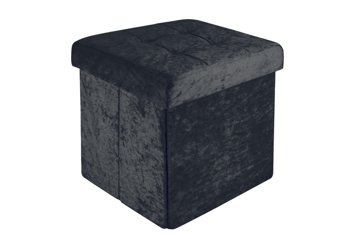 Intirilife Sitzhocker (Sitzwürfel mit Stauraum 38x38x38 cm in Samt Schwarz - Fußablage, 1 St), Faltbarer Sitzhocker - mit Samtbezug - Aufbewahrungsbox Truhe von Intirilife