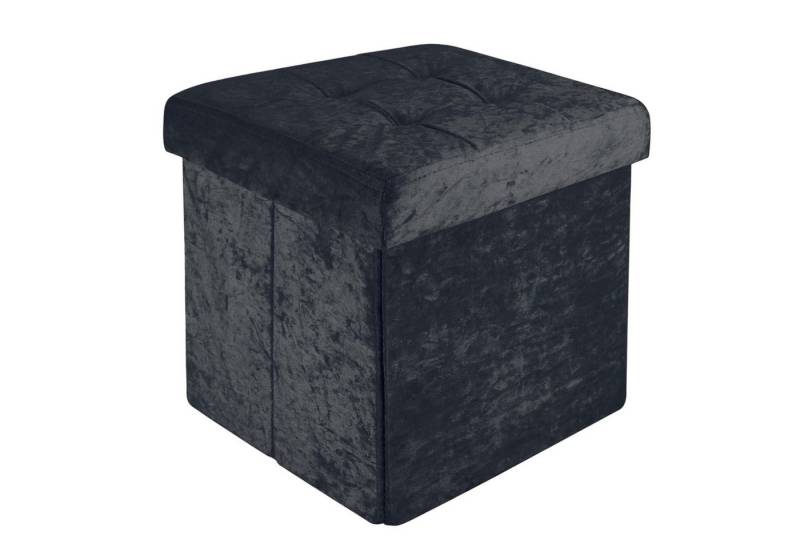 Intirilife Sitzhocker (Sitzwürfel mit Stauraum 38x38x38 cm in Samt Schwarz - Fußablage, 1 St), Faltbarer Sitzhocker - mit Samtbezug - Aufbewahrungsbox Truhe von Intirilife