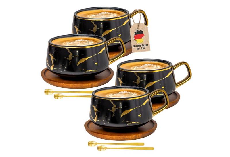 Intirilife Tasse, Keramik, 4x Kaffeetasse Teetasse Keramik 200ml Tassen Set Untersetzer Becher von Intirilife