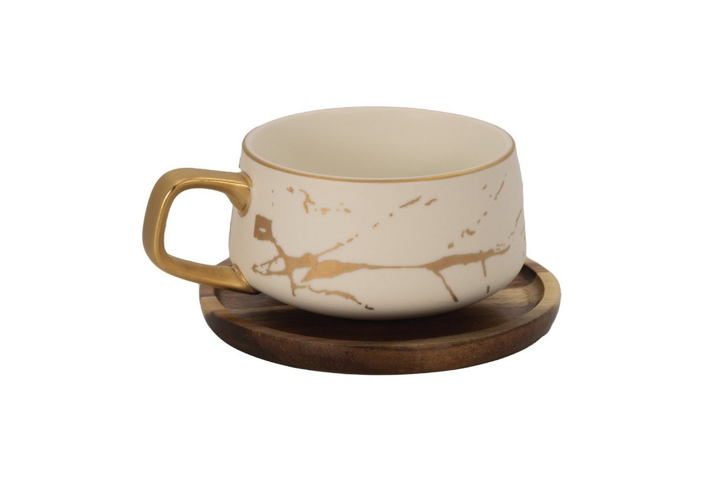 Intirilife Tasse, Keramik, Kaffeetasse, Teetasse mit Holz Untersetzer Becher von Intirilife