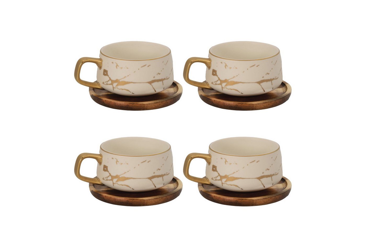 Intirilife Tasse, Keramik, Tassen Set Keramik 200 ml Kaffeetasse Teetasse Holz Untersetzer Becher von Intirilife