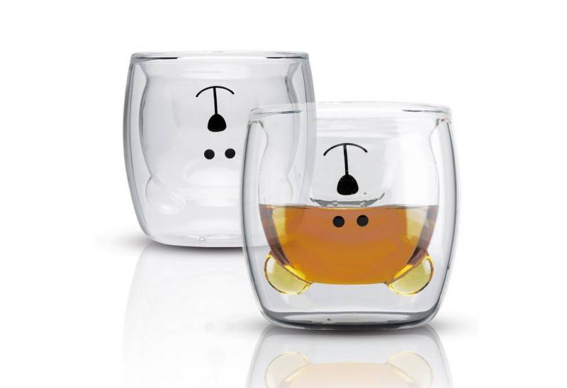 Intirilife Thermoglas, Glas, 2x Borosilikatglas Thermoglas Bär Design Tee Kaffeeglas von Intirilife