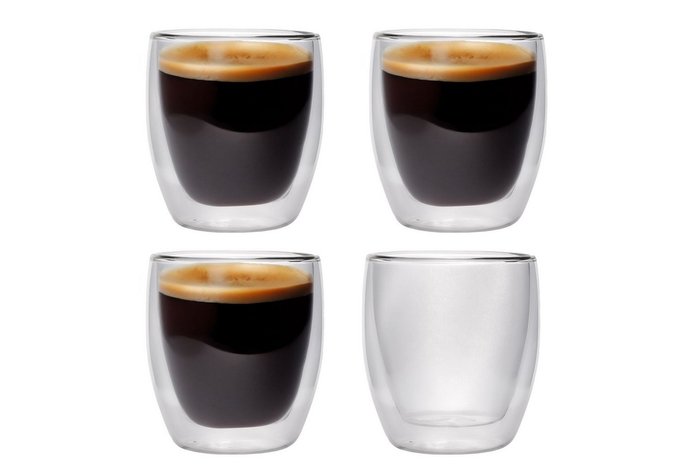 Intirilife Thermoglas, Glas, 4x Thermoglas Teeglas Kaffeeglas 250ml Doppelwandig von Intirilife