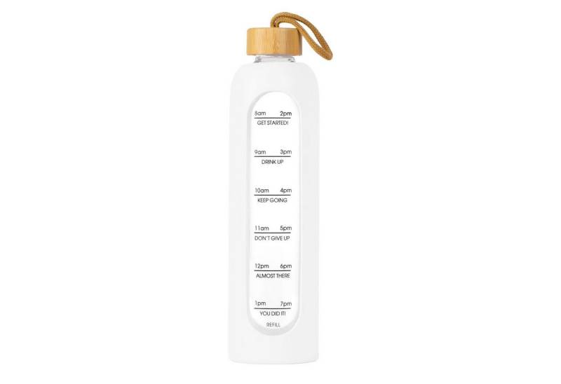 Intirilife Trinkflasche, Motivations Wasser Trinkflasche aus Glas mit Zeitmarkierung bis 900 ml von Intirilife