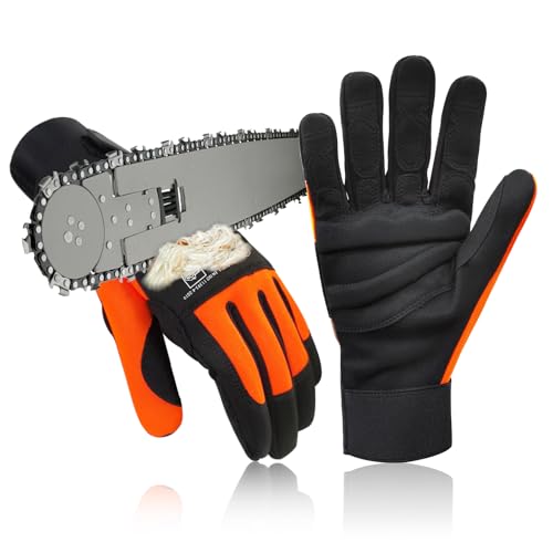 Intra-FIT Kettensägen-Schutzhandschuhe EN ISO 11393-4 Klass1 20m/s aus Kunstleder mit mit Linkshandschutz, Forst-Schnittschutzhandschuhe für Motorsäge von Intra-FIT