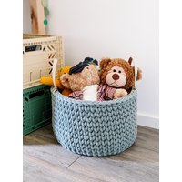 Large Crochet Basket With Leather Handles - Made Of Recycled Cotton Cord Blush & Laurel Green Available in Two Sizes von IntriqInterior